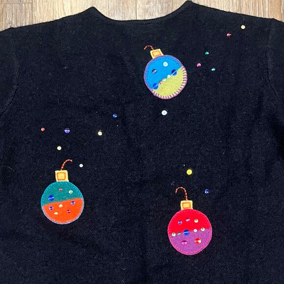 Vtg Talbots 100% Wool Holiday Cardigan Sweater L Embroidered Granny Kitsch Retro - Picture 7 of 10